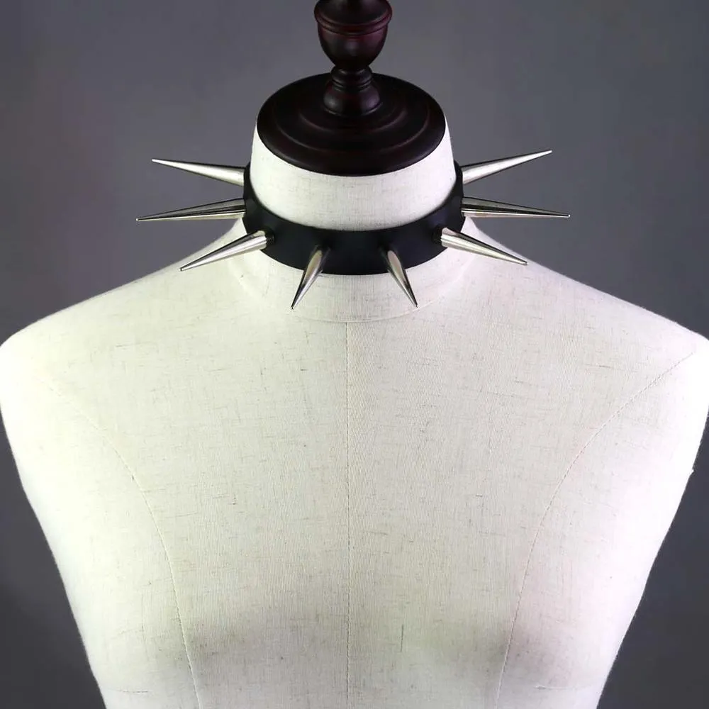 Big Long Spiked Choker Punk Collar Women Men Rivets Studded Chocker Chunky Necklace  Goth Jewelry Metal Gothic Emo  Accessories