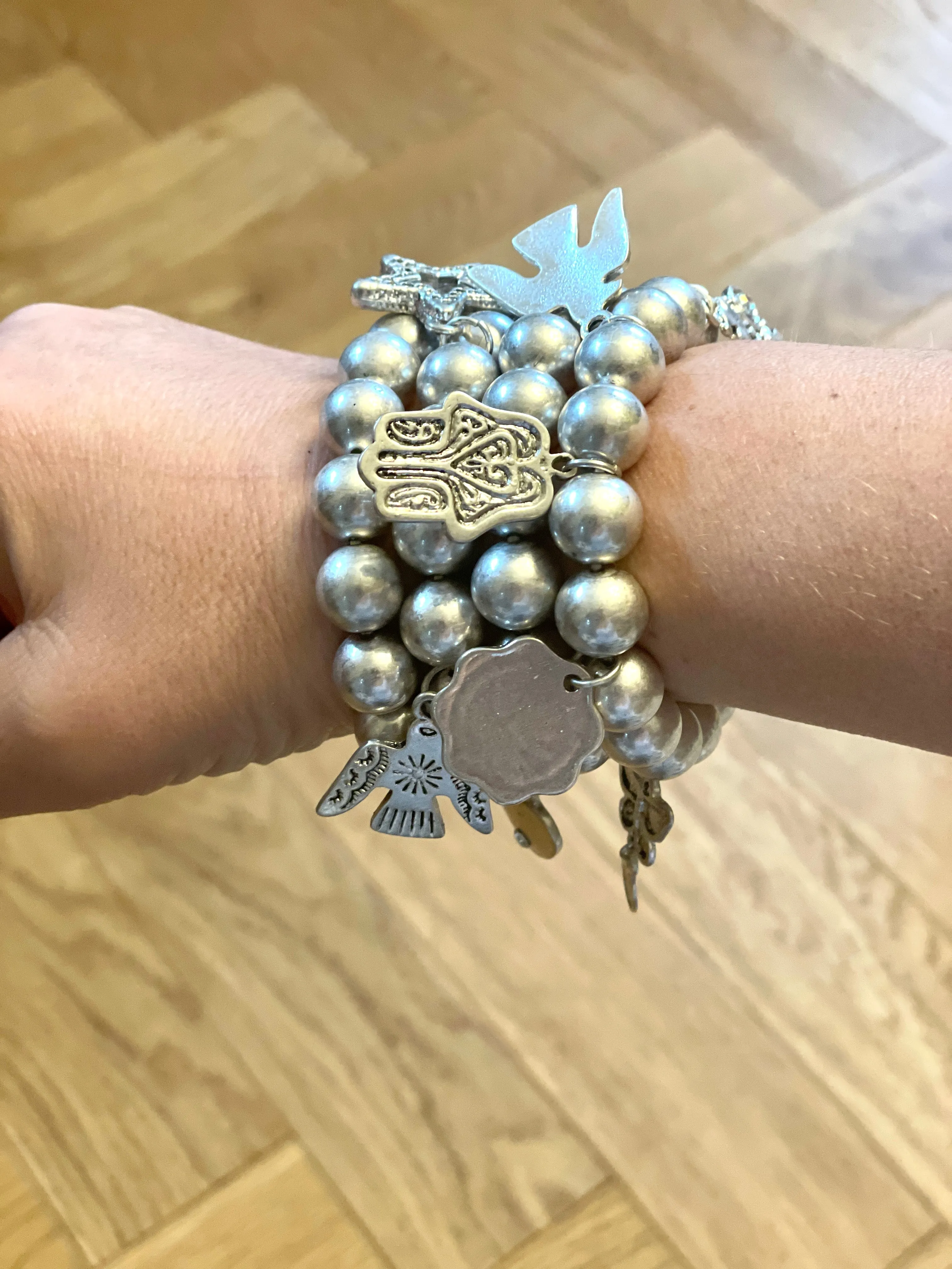 Big Metal Chunky 4 stack Charm Bracelet