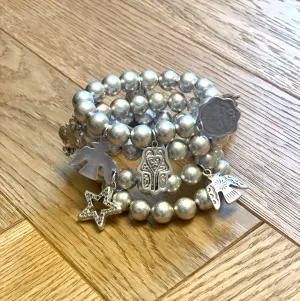 Big Metal Chunky 4 stack Charm Bracelet