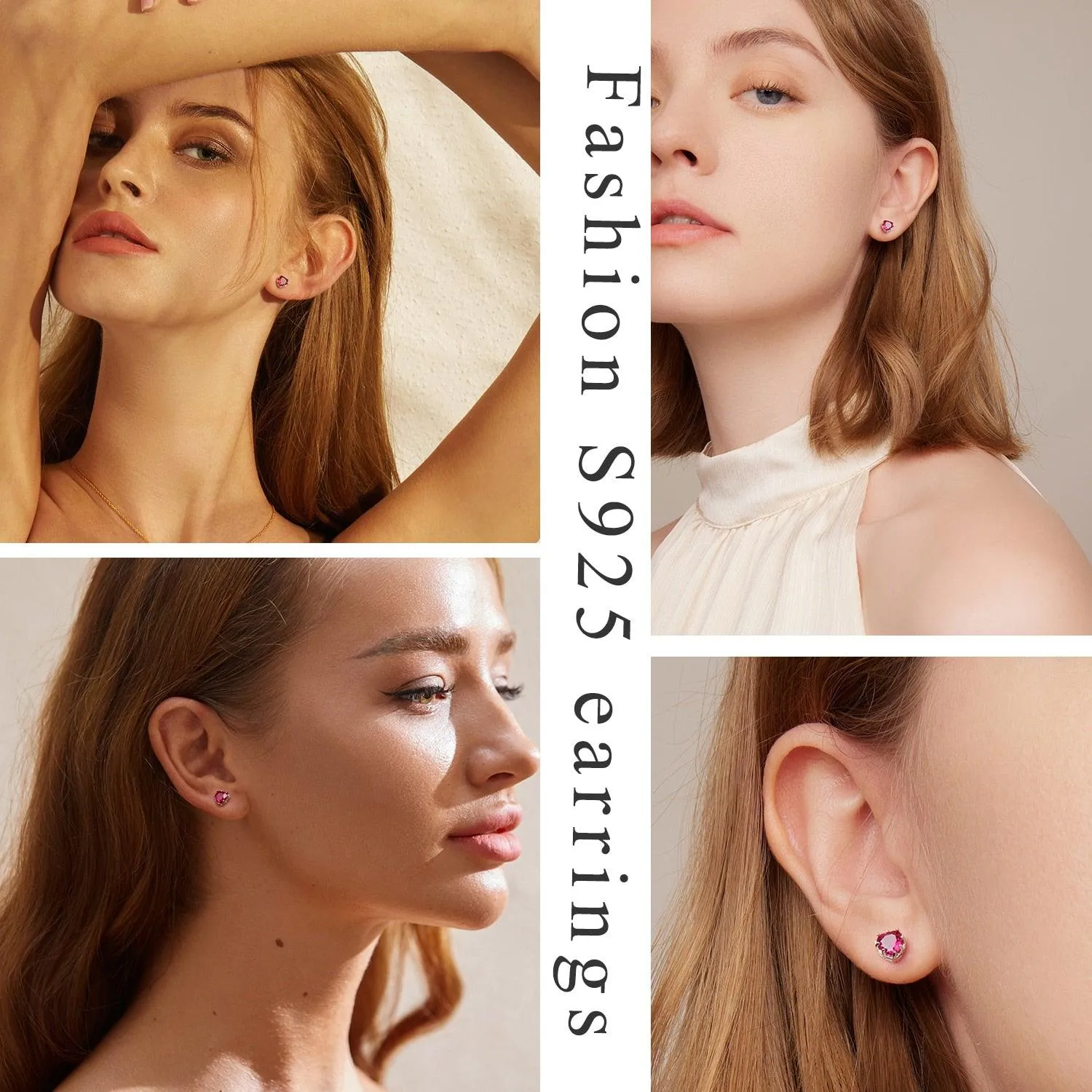 'Birthstone Hearts' CZ and Sterling Silver Stud Earrings