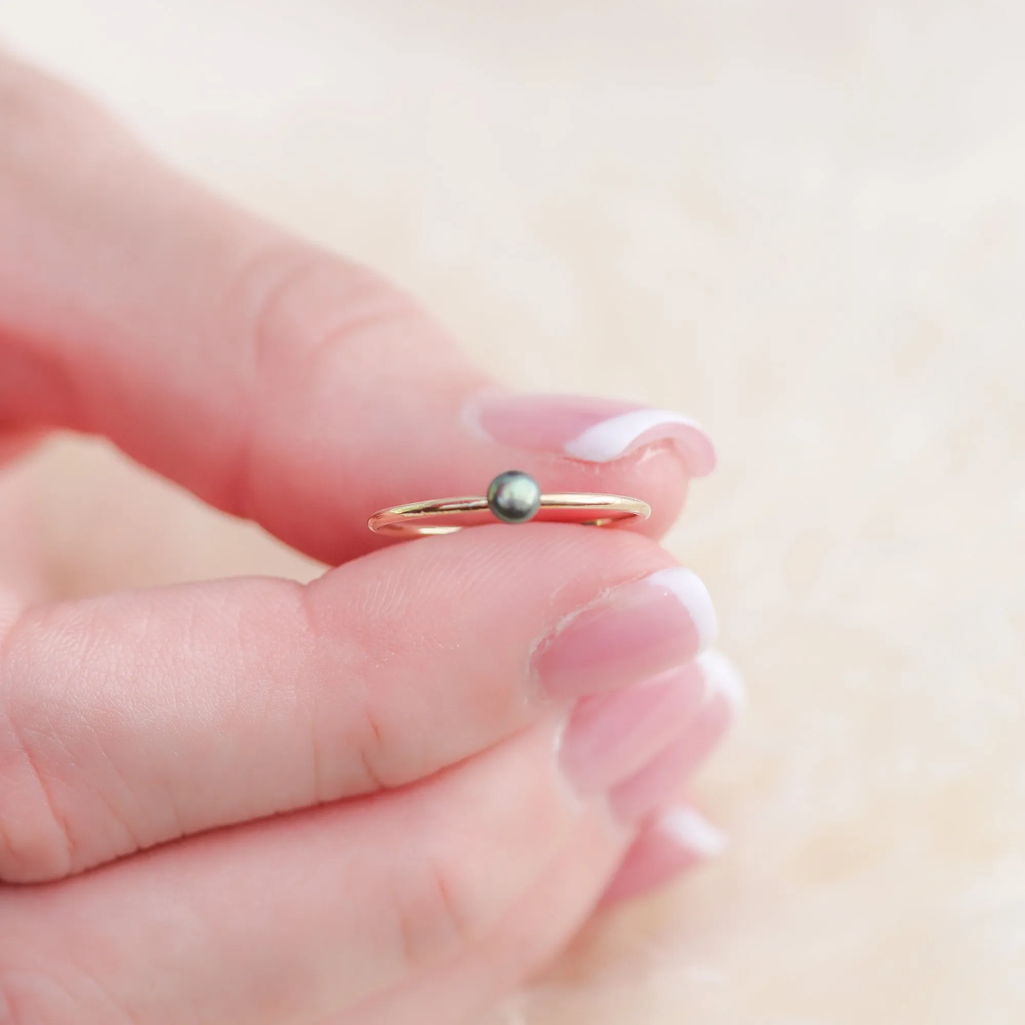 Black Mini Pearl Stacking Ring