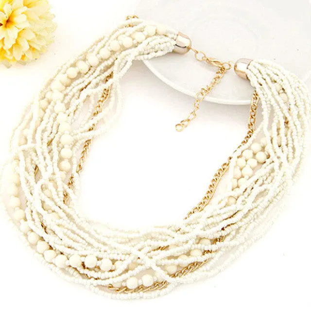 Bohemia Style Beads Chain Choker Chunky Statement Bib Necklace