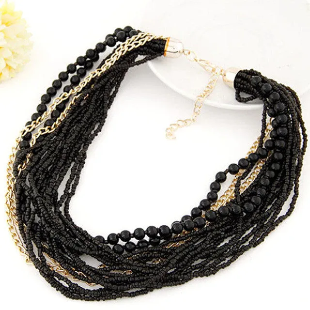 Bohemia Style Beads Chain Choker Chunky Statement Bib Necklace