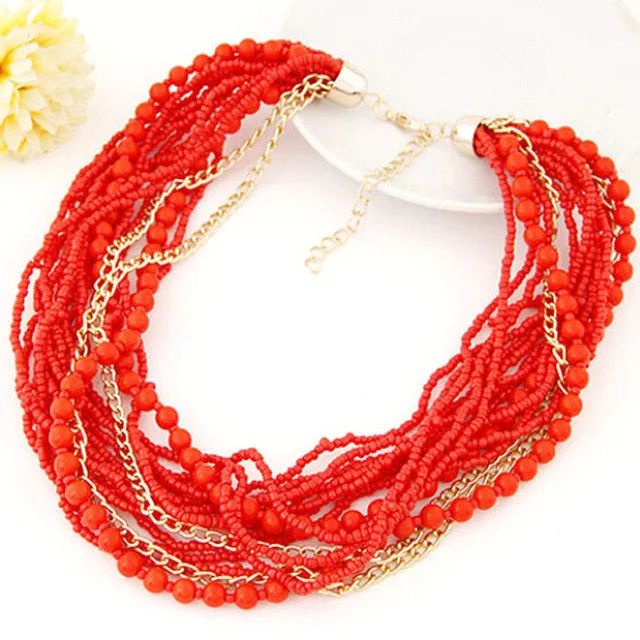 Bohemia Style Beads Chain Choker Chunky Statement Bib Necklace