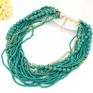 Bohemia Style Beads Chain Choker Chunky Statement Bib Necklace
