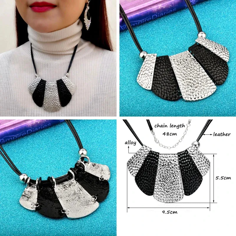 boho Big Metal Geometric Pendant Chunky Necklace Statement Maxi Jewelry For Women