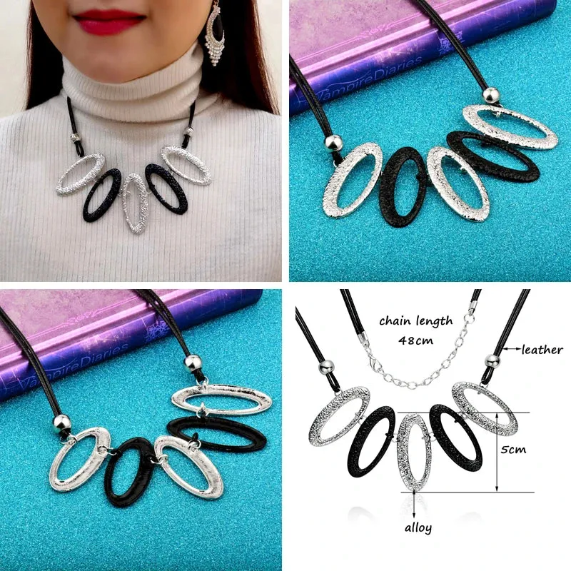 boho Big Metal Geometric Pendant Chunky Necklace Statement Maxi Jewelry For Women