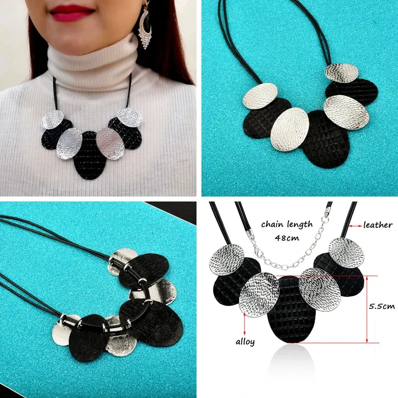 boho Big Metal Geometric Pendant Chunky Necklace Statement Maxi Jewelry For Women