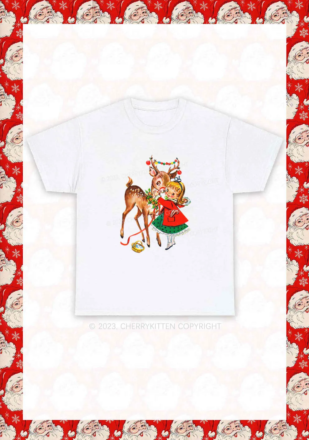 Christmas Girl and Reindeer Y2K Chunky Shirt Cherrykitten
