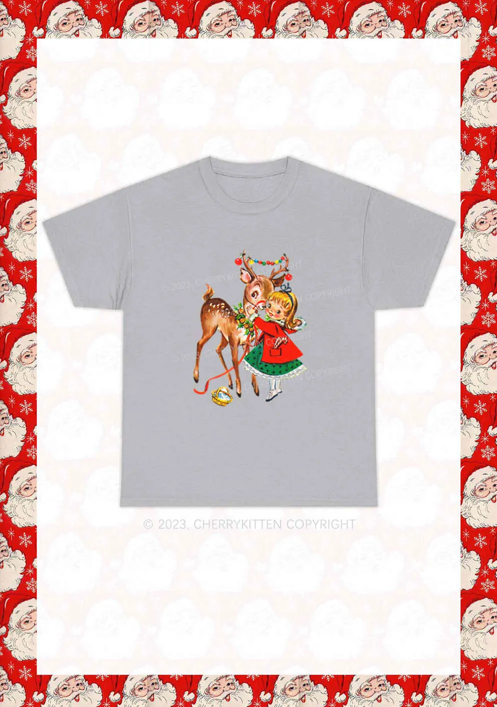 Christmas Girl and Reindeer Y2K Chunky Shirt Cherrykitten