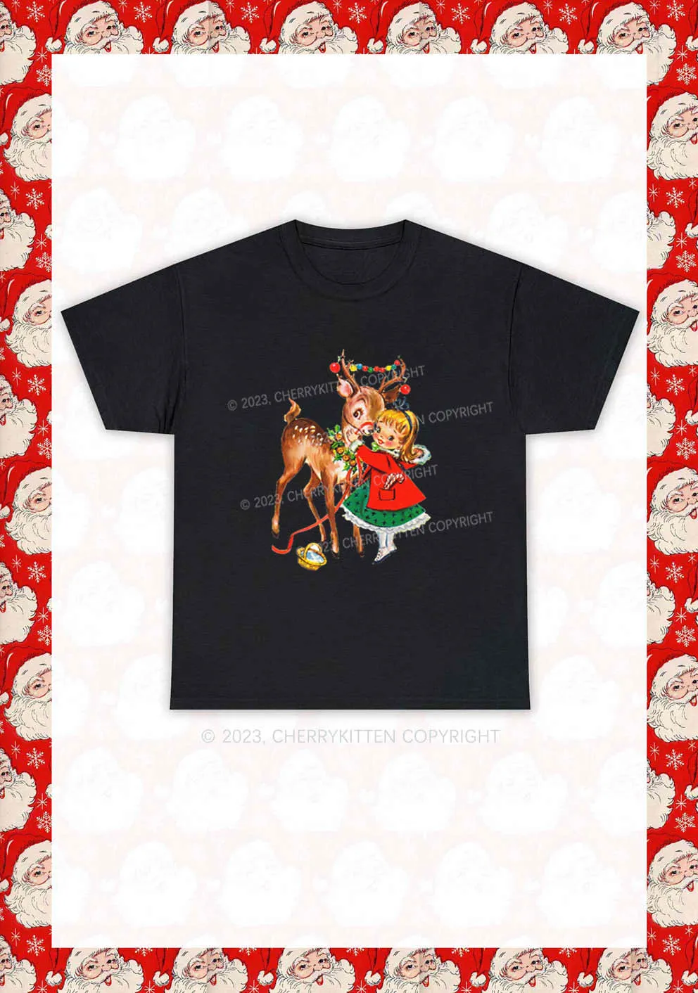 Christmas Girl and Reindeer Y2K Chunky Shirt Cherrykitten