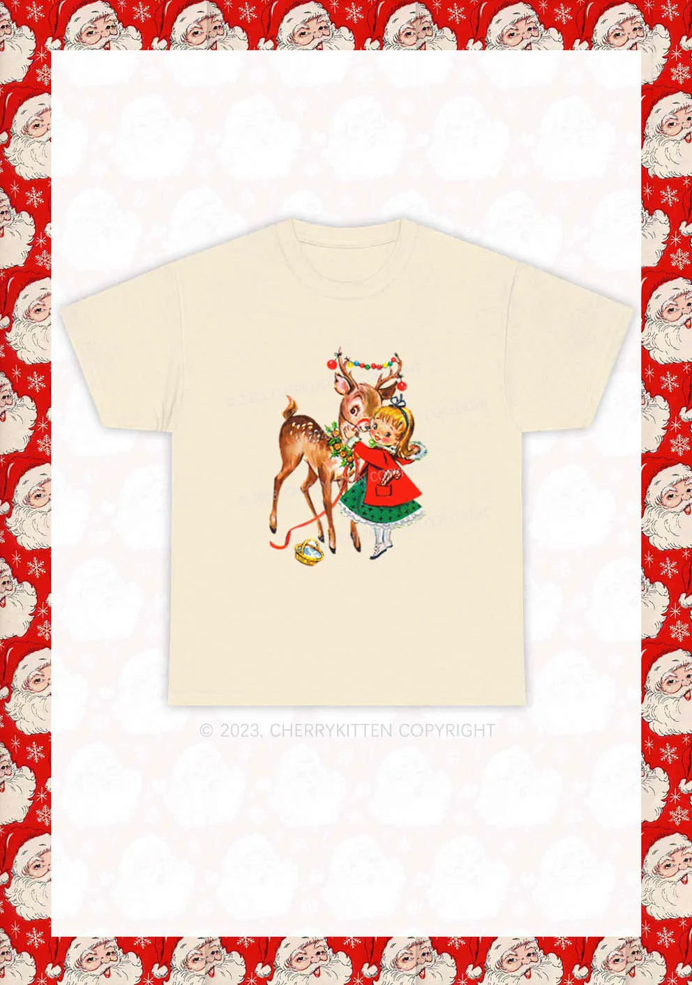Christmas Girl and Reindeer Y2K Chunky Shirt Cherrykitten