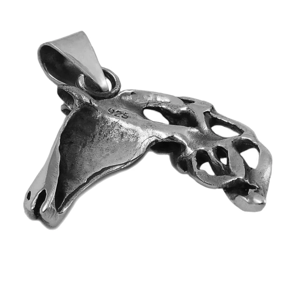 Equestrian Horse Head Sterling Silver Pendant Necklace