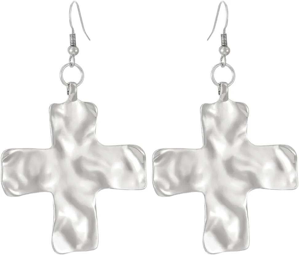 Gold Chunky Cross Earring for Women Silver Chunky Statement Hammered Bold Cross Earring Large Statement Drop Jewelry for Women