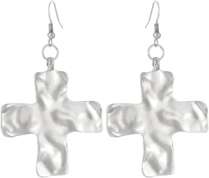 Gold Chunky Cross Earring for Women Silver Chunky Statement Hammered Bold Cross Earring Large Statement Drop Jewelry for Women