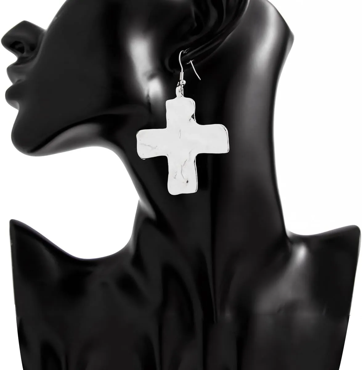 Gold Chunky Cross Earring for Women Silver Chunky Statement Hammered Bold Cross Earring Large Statement Drop Jewelry for Women