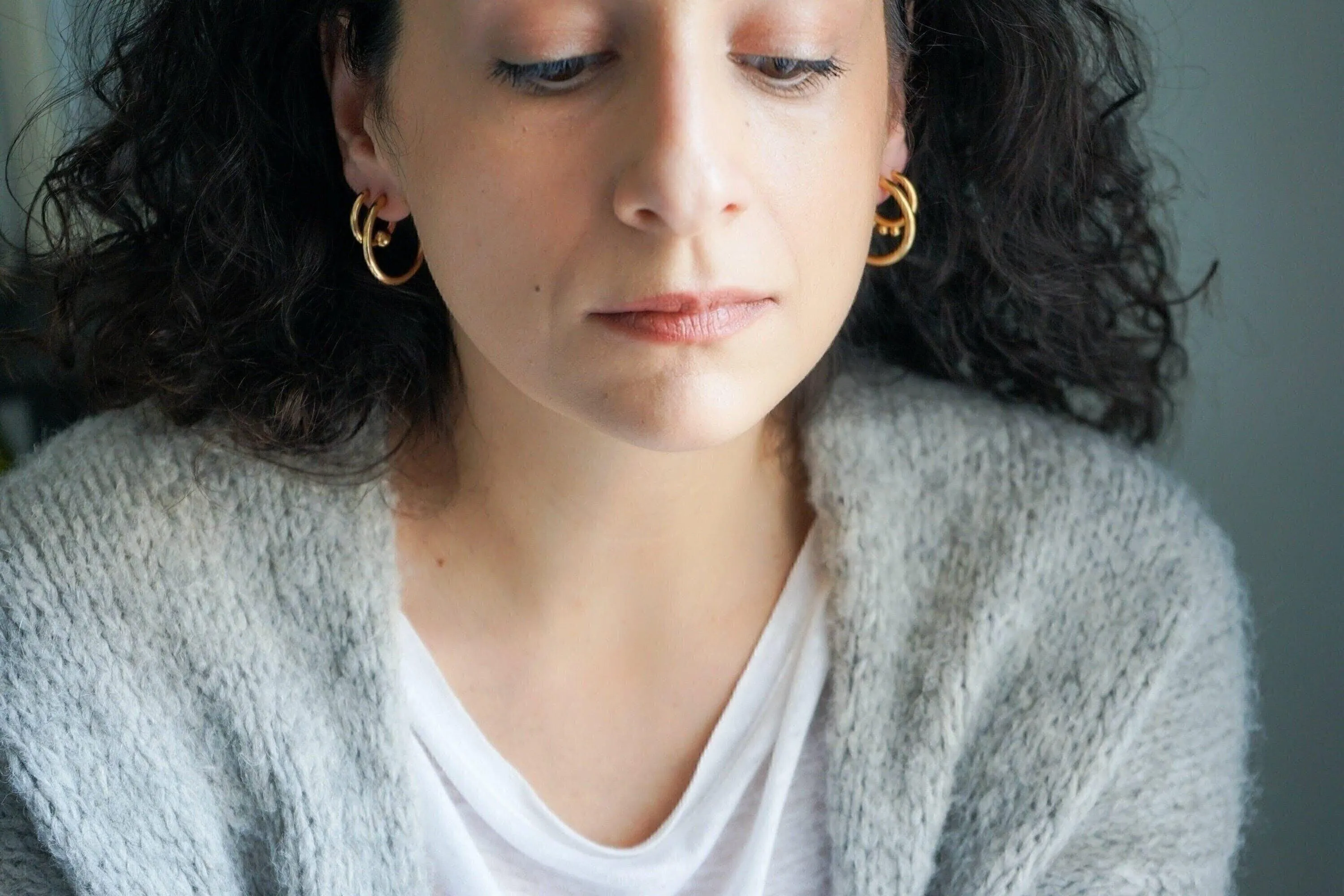 Gold Open Hoop Earrings with One Ball