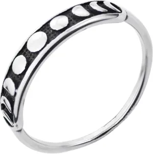 Gothic Black Band Moon Phase Ring Silver Round Shape Minimalist Cute Ring Stainless Steel Finger Rings Gift for Women&Men Size 6-11