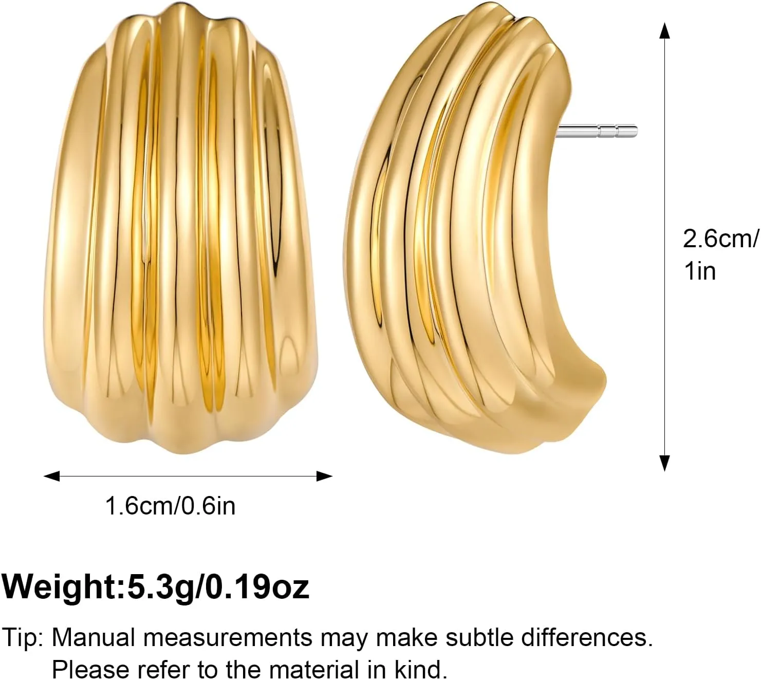 MUYAN Chunky Gold Textured Earrings for Women Trendy Minimalist Large Chunky Studs Fashion Jewelry