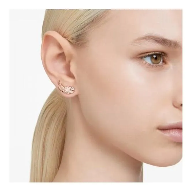 Nice White Rose Gold-tone Plated Feather Stud Earrings 5663490