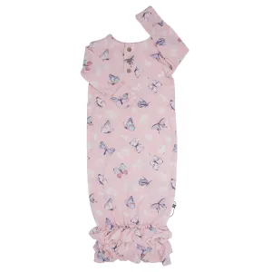 Pink Butterfly Daisy Bamboo Ruffle Baby Gown