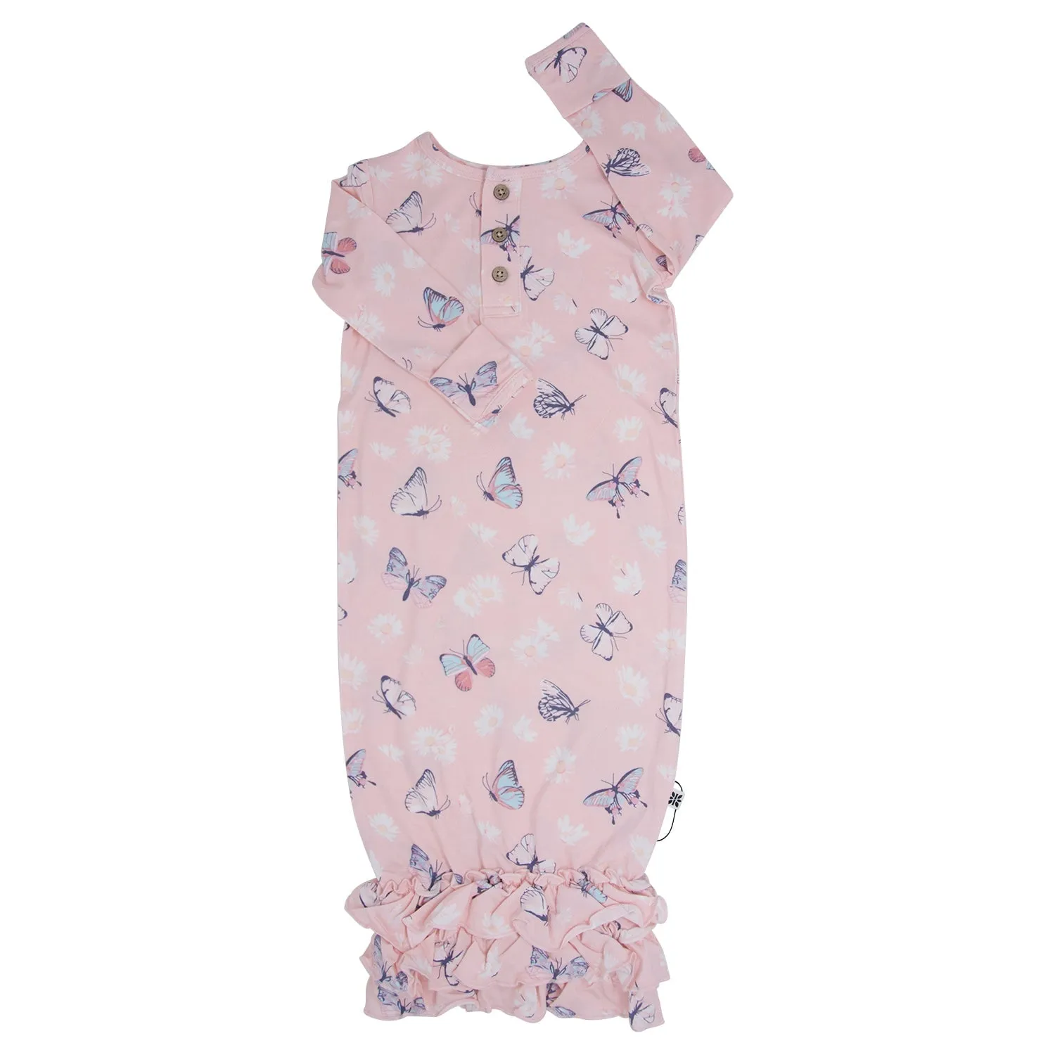 Pink Butterfly Daisy Bamboo Ruffle Baby Gown