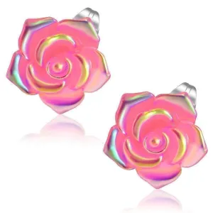 Shimmering Pink Rose Stud Earrings