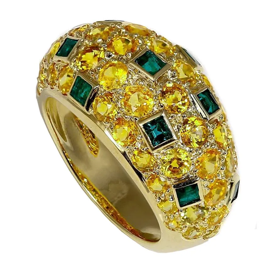 Van Cleef & Arpels Yellow Sapphire Emerald Gold Bombe Ring