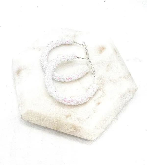 White Glitter Hoop Earrings