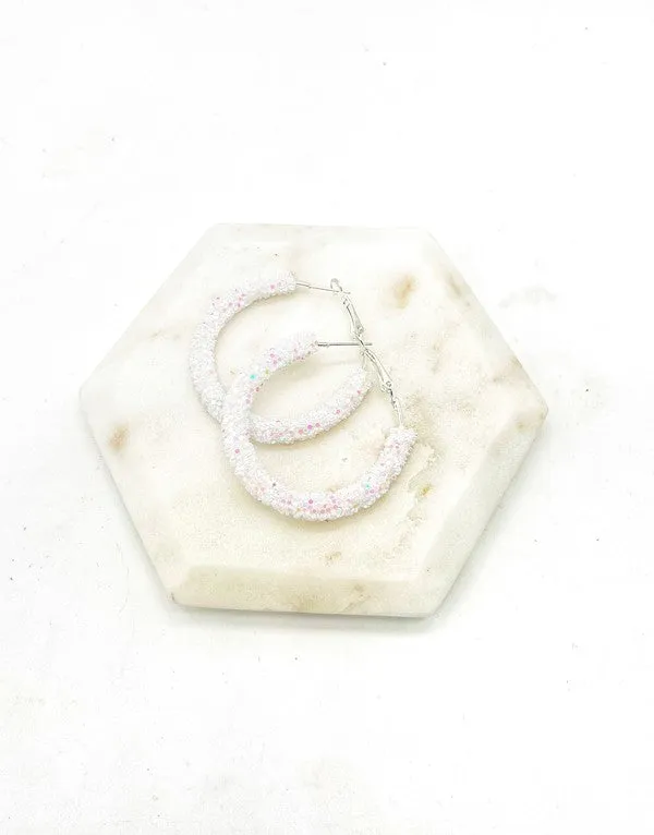 White Glitter Hoop Earrings