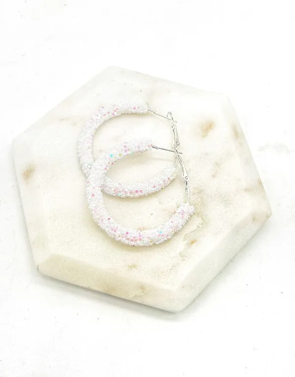 White Glitter Hoop Earrings