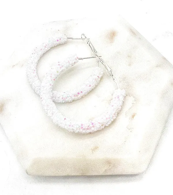 White Glitter Hoop Earrings