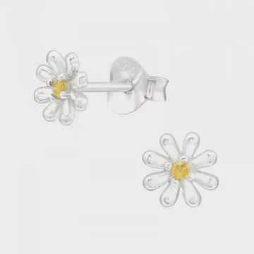 Yellow Daisy Silver Stud Earrings